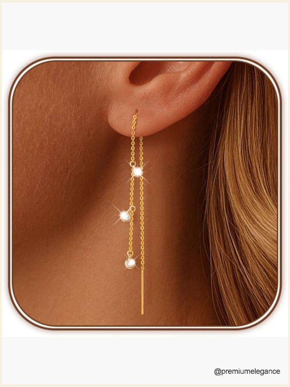 14K Gold Plated Threader Dangle Earrings Long Drop Earrings Hypoallergenic CZ